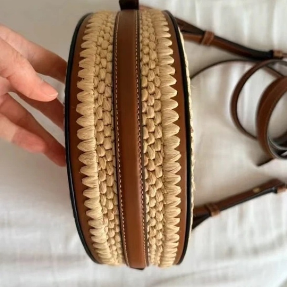 Polène Cyme Raffia & Leather Hobo Crossbody Bag - Picture 2 of 3